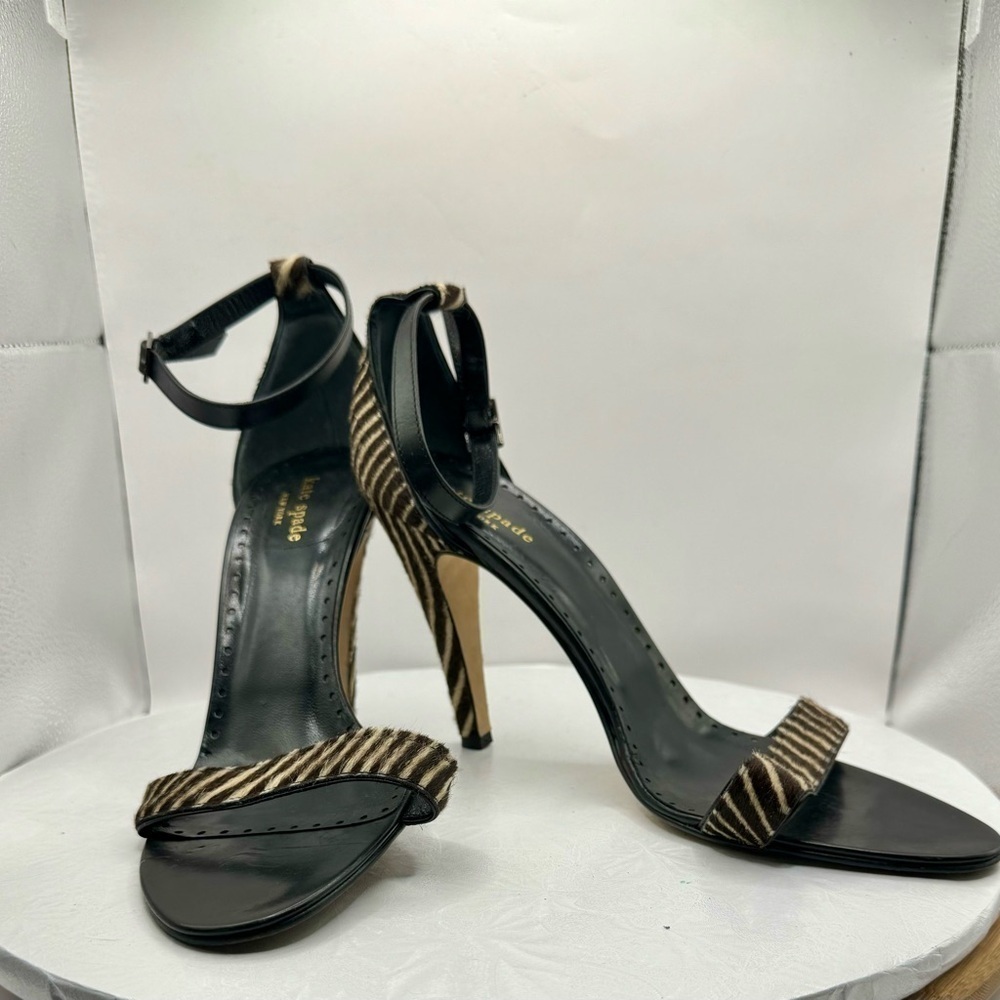 Kate Spade Animal Calf Hair Zebra Print Open Toe Heels Size 10 - Picture 9 of 9